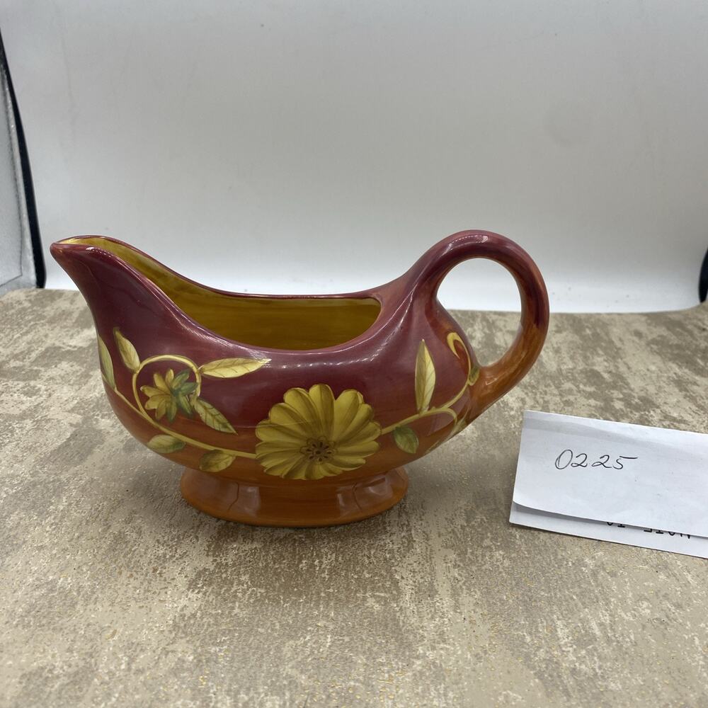 Gates Ware by Laurie Gates Ceramic Floral Design Fall Autumn Gravy Boat/Creamer